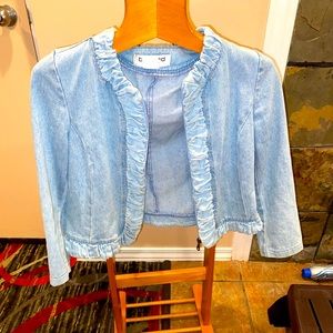 Unique ruffled zip up denim jacket
